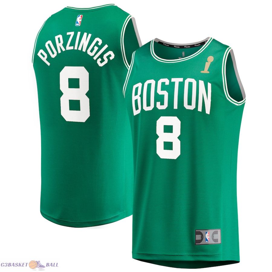 Youth Boston Celtics Kristaps Porzingis Fanatics Kelly Green 2024 NBA Finals Champions Fast Break Replica Player Jersey - Icon Edition