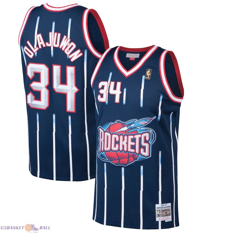 Men's Houston Rockets Hakeem Olajuwon Mitchell & Ness Navy 1996/97 Hardwood Classics Swingman Jersey