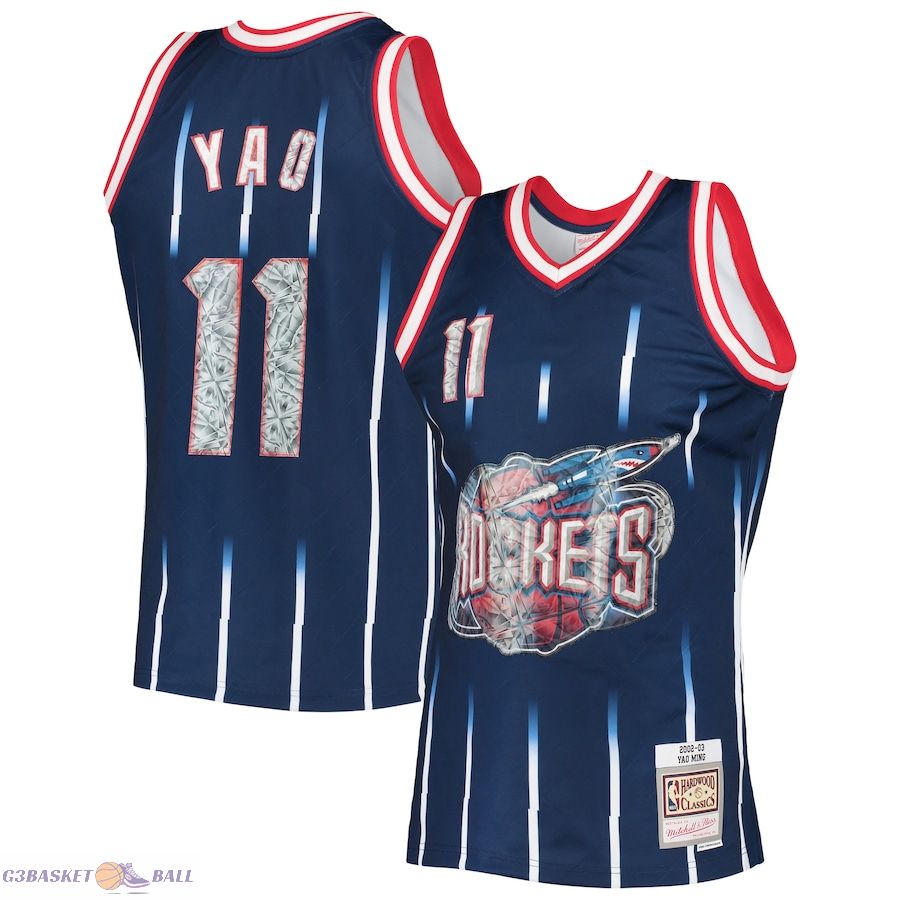 Men's Houston Rockets Yao Ming Mitchell & Ness Navy 2002/03 Hardwood Classics NBA 75th Anniversary Diamond Swingman Jersey