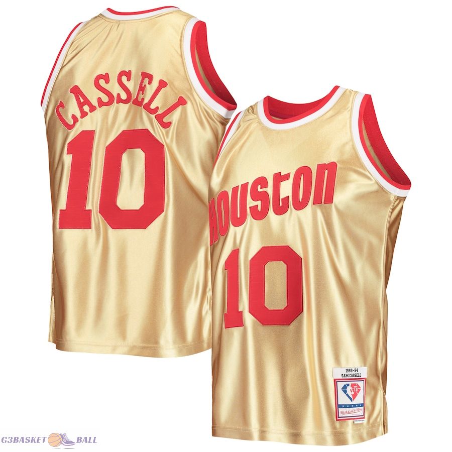 Men's Houston Rockets Sam Cassell Gold Mitchell & Ness 75th Anniversary 1993/94 Hardwood Classics Swingman Jersey