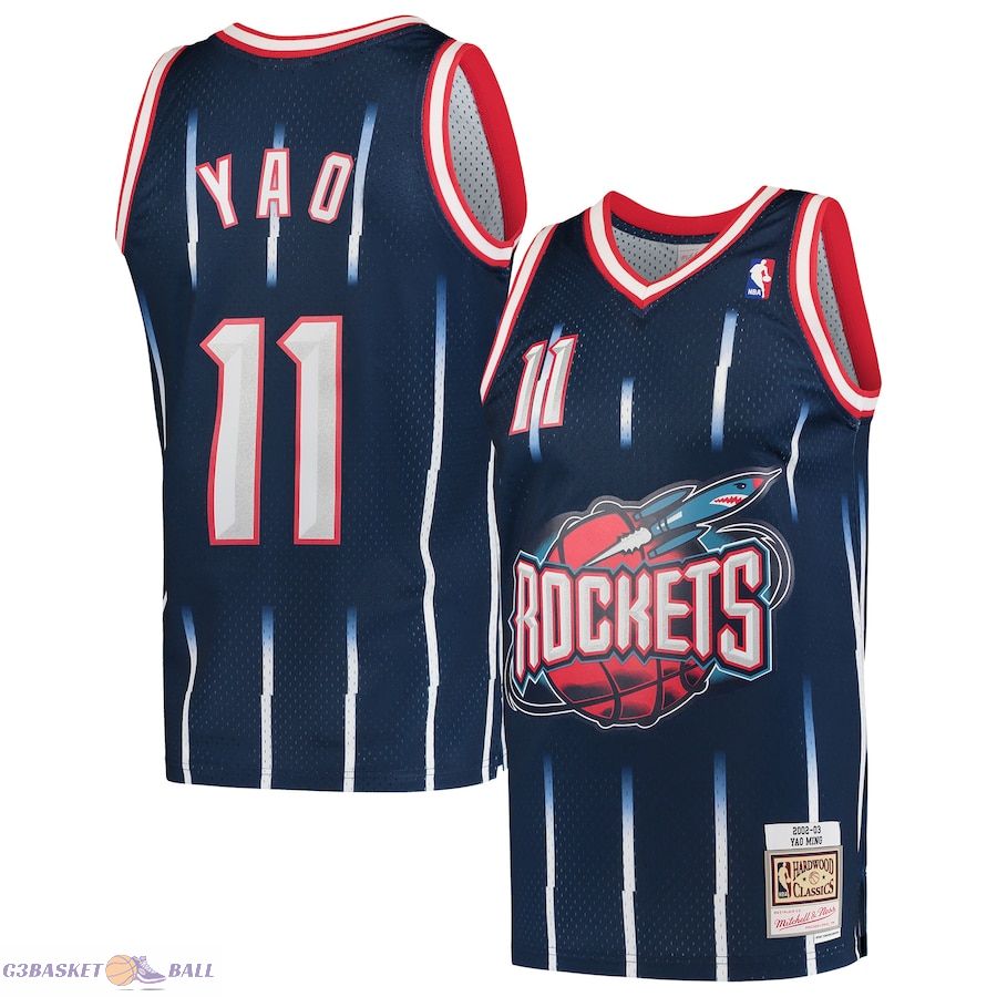 Men's Houston Rockets Yao Ming Mitchell & Ness Navy 2002/03 Hardwood Classics Swingman Jersey