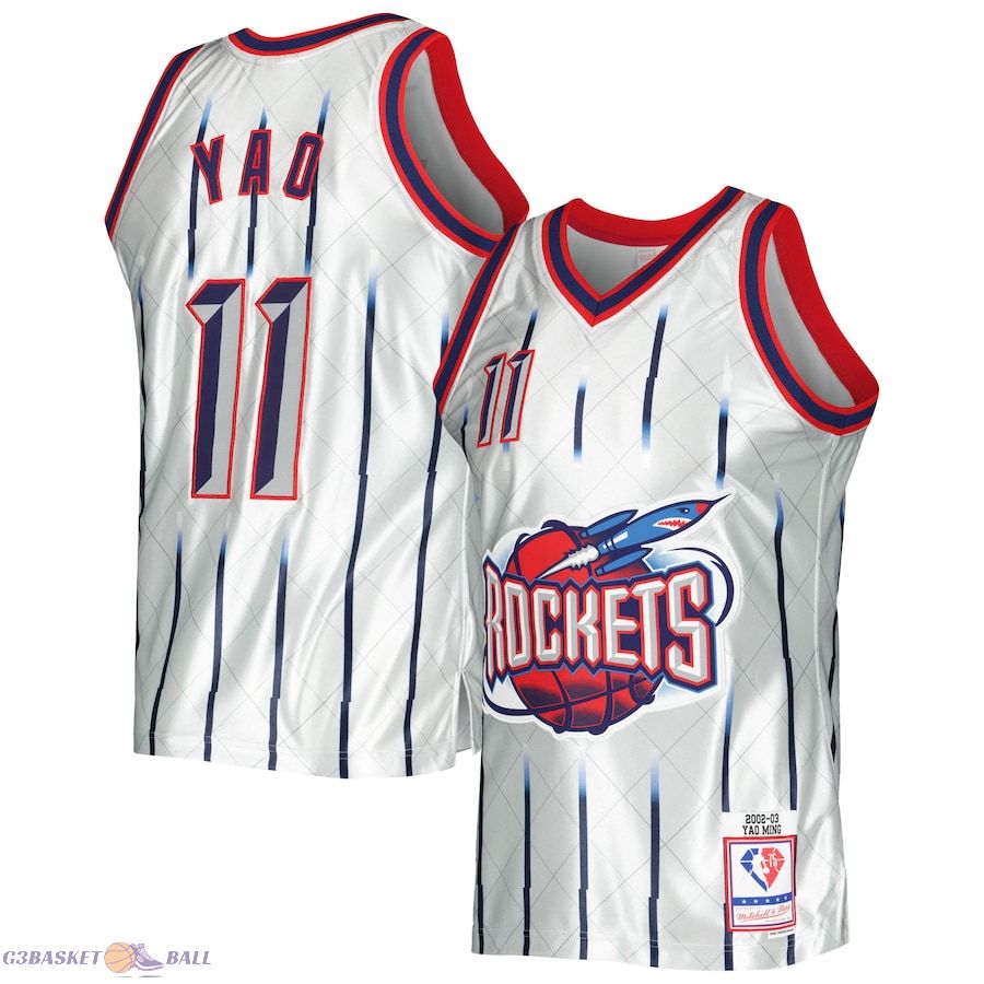 Men's Houston Rockets Yao Ming Mitchell & Ness Platinum 2002/03 Hardwood Classics 75th Anniversary Swingman Jersey