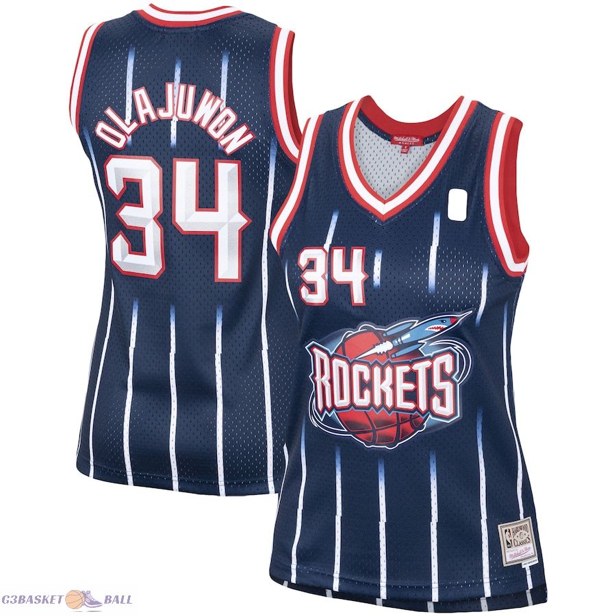 Women's Houston Rockets Hakeem Olajuwon Mitchell & Ness Navy Hardwood Classics Swingman Jersey