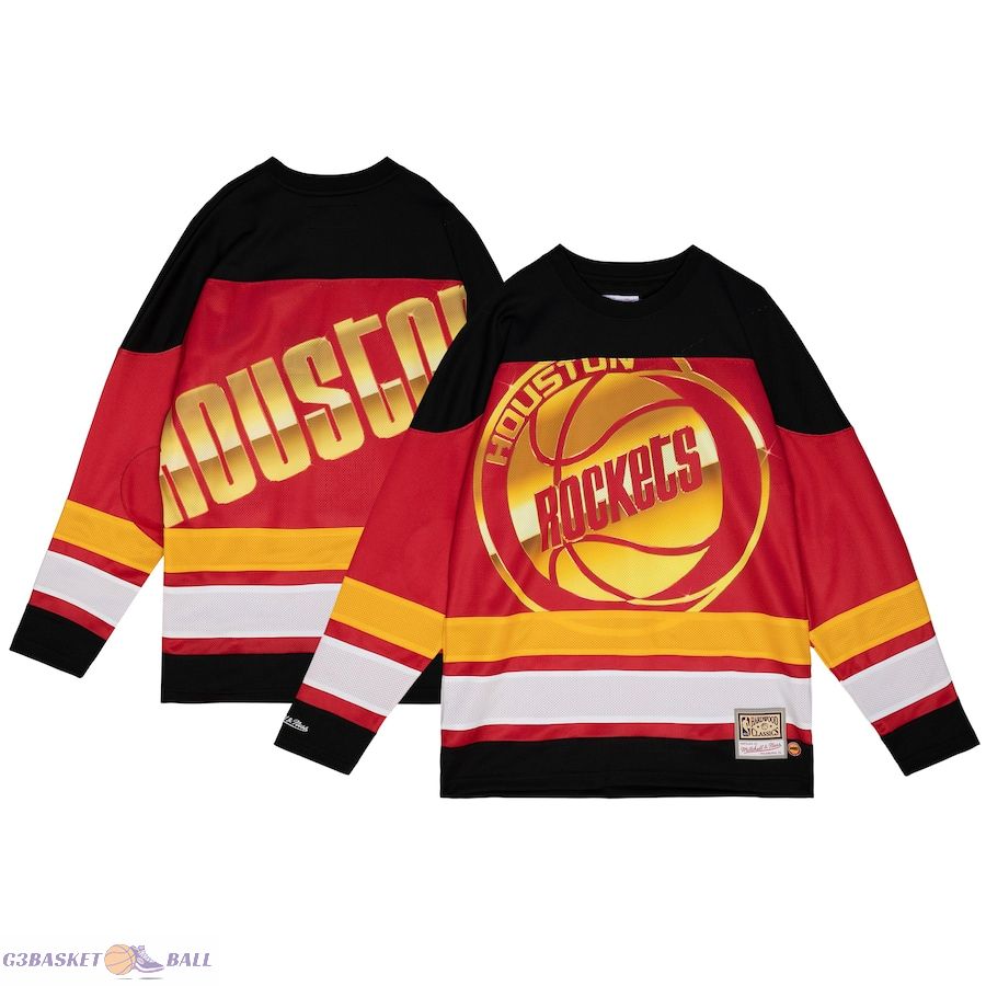 Women's Houston Rockets Mitchell & Ness Red Hardwood Classics Big Face 4.0 Hockey Jersey