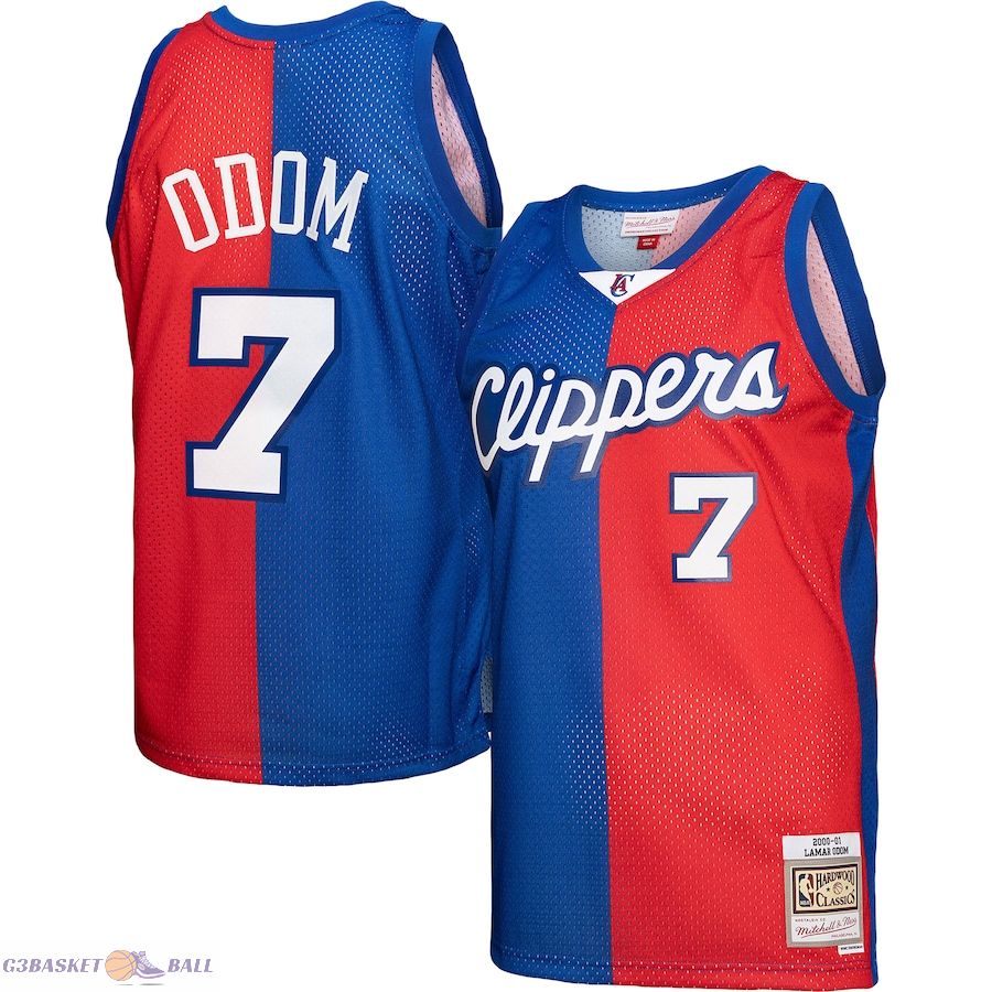 Men's LA Clippers Lamar Odom Mitchell & Ness Royal/Red Hardwood Classics 2000/01 Split Swingman Jersey