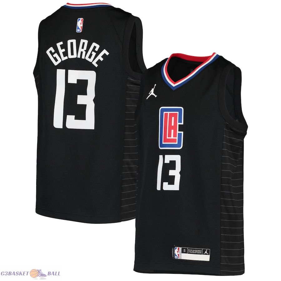 Youth LA Clippers Paul George Jordan Brand Black 2020/21 Swingman Player Jersey - Statement Edition