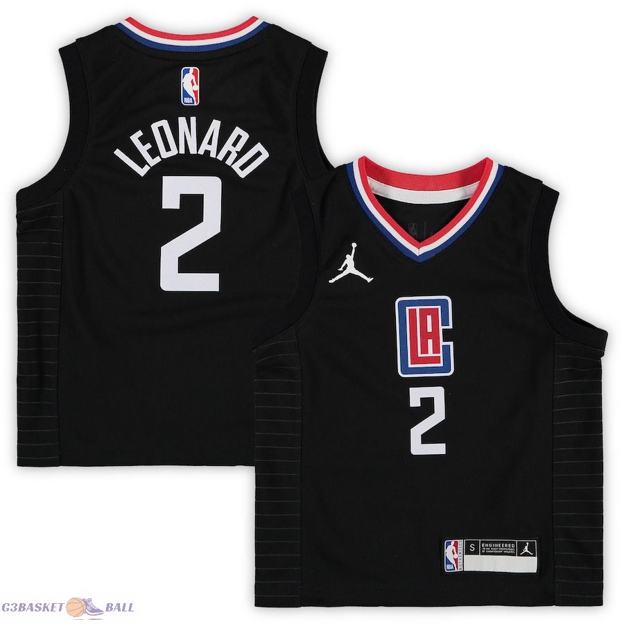 Preschool LA Clippers Kawhi Leonard Jordan Brand Black 2020/21 Fast Break Replica Jersey - Statement Edition