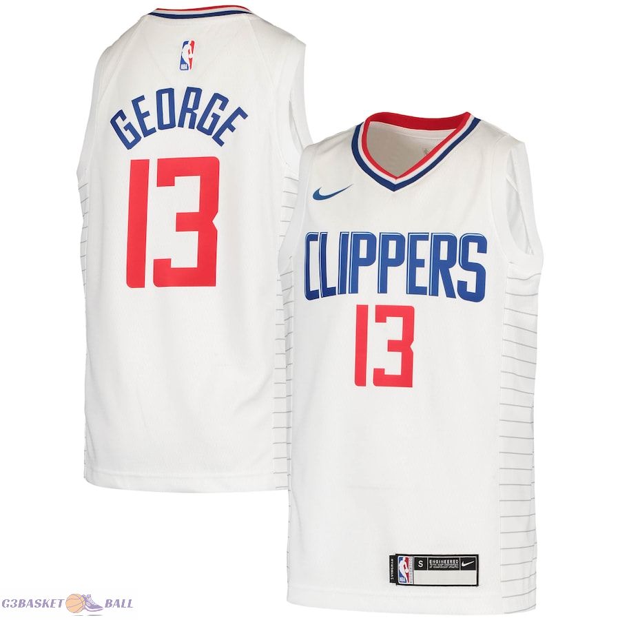 Youth LA Clippers Paul George White 2020/21 Swingman Jersey - Association Edition