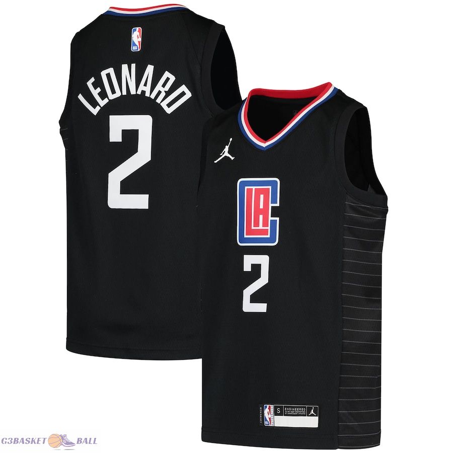 Youth LA Clippers Kawhi Leonard Jordan Brand Black 2020/21 Swingman Player Jersey - Statement Edition