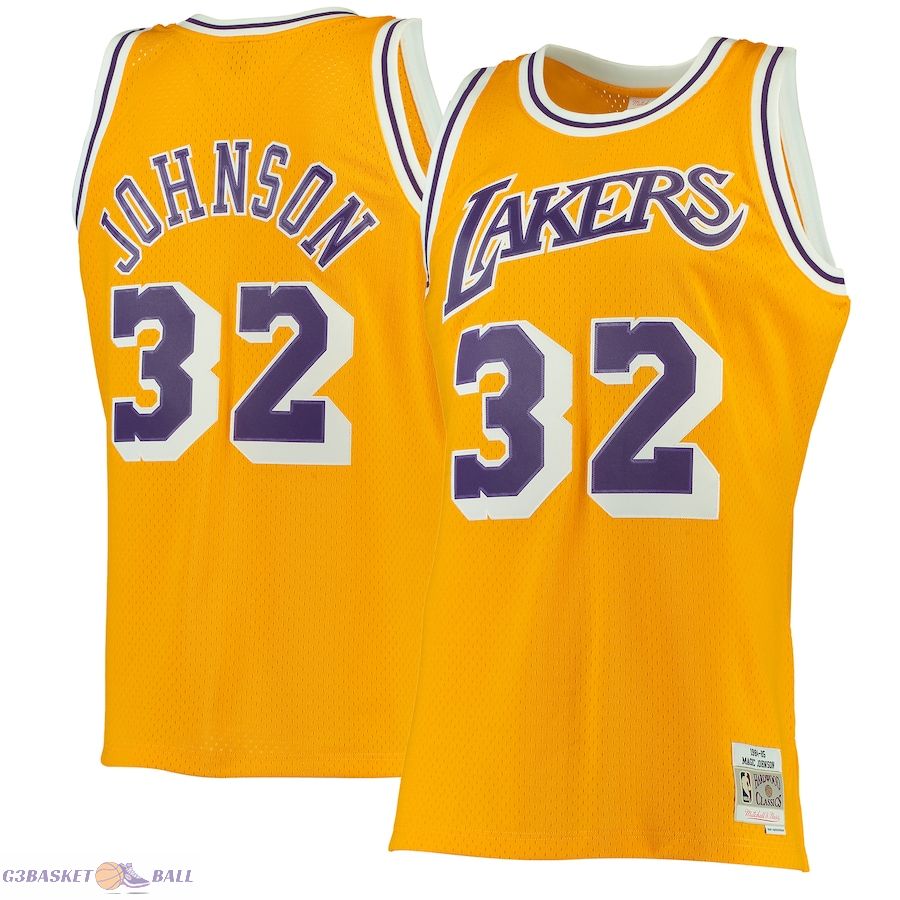 Men's Los Angeles Lakers Magic Johnson Mitchell & Ness Gold 1984/85 Hardwood Classics Swingman Jersey