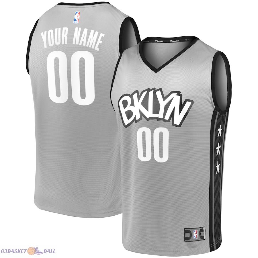 Men's Brooklyn Nets Fanatics Gray Fast Break Replica Custom Jersey - Statement Edition