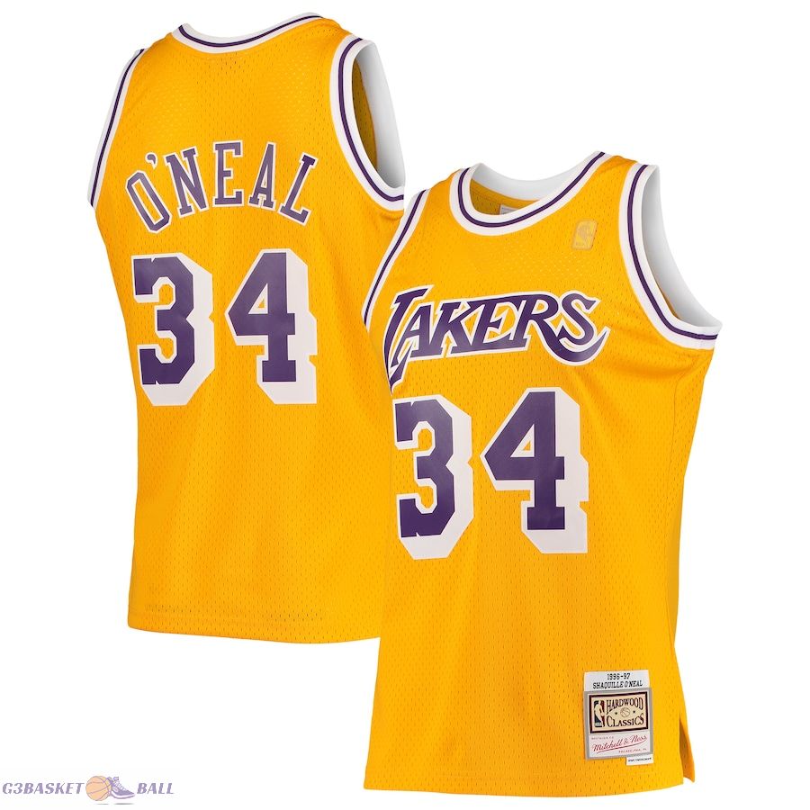 Men's Los Angeles Lakers Shaquille O'Neal Mitchell & Ness Gold 1996/97 Hardwood Classics Swingman Jersey