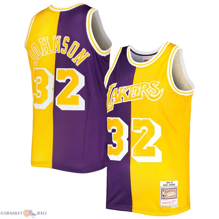 Men's Magic Johnson Magic Johnson Mitchell & Ness Purple/Gold Hardwood Classics 1984/85 Split Swingman Jersey