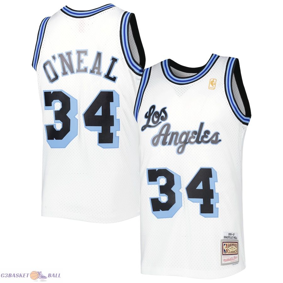 Men's Los Angeles Lakers Shaquille O'Neal Mitchell & Ness White 1996-97 Hardwood Classics Reload 3.0 Swingman Jersey