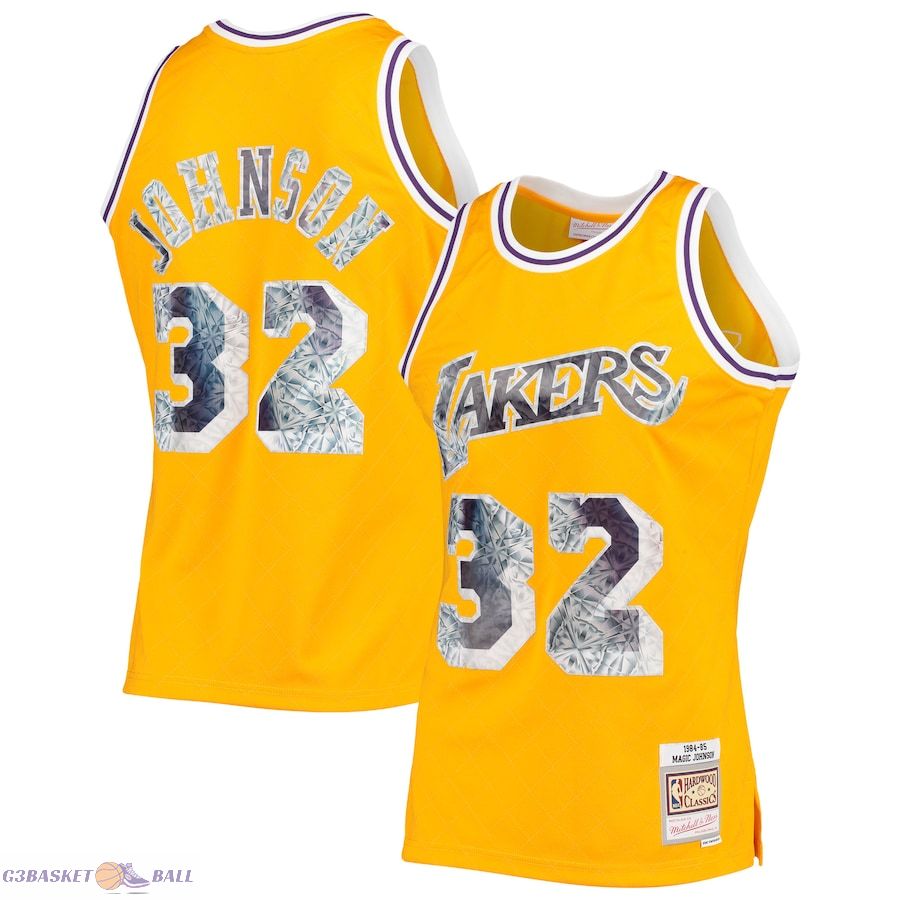 Men's Los Angeles Lakers Magic Johnson Mitchell & Ness Gold 1984/85 Hardwood Classics NBA 75th Anniversary Diamond Swingman Jersey