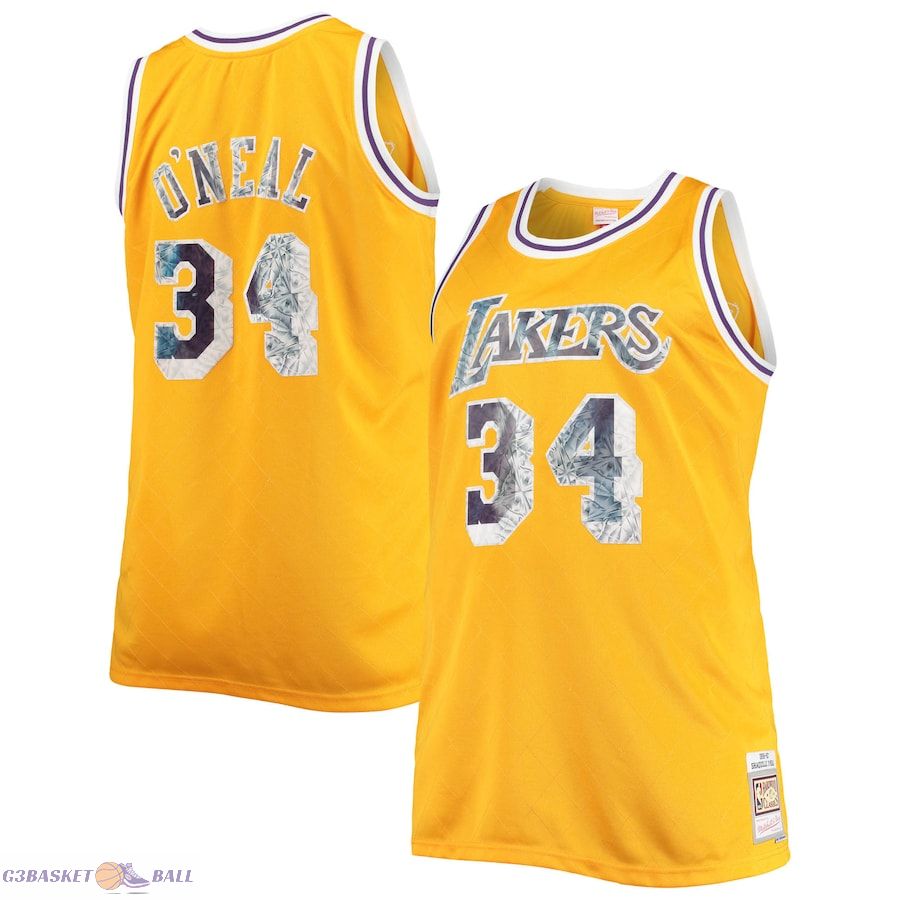 Men's Los Angeles Lakers Shaquille O'Neal Mitchell & Ness Gold Big & Tall 1996-97 NBA 75th Anniversary Diamond Swingman Jersey