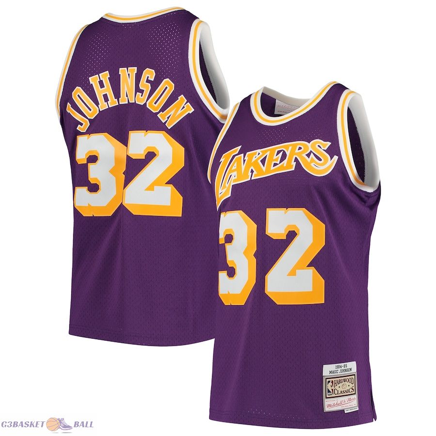 Men's Los Angeles Lakers Magic Johnson Mitchell & Ness Purple 1984/85 Hardwood Classics Swingman Jersey