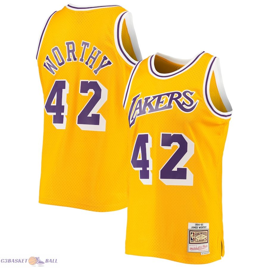 Men's Los Angeles Lakers James Worthy Mitchell & Ness Gold 1984/85 Hardwood Classics Swingman Jersey