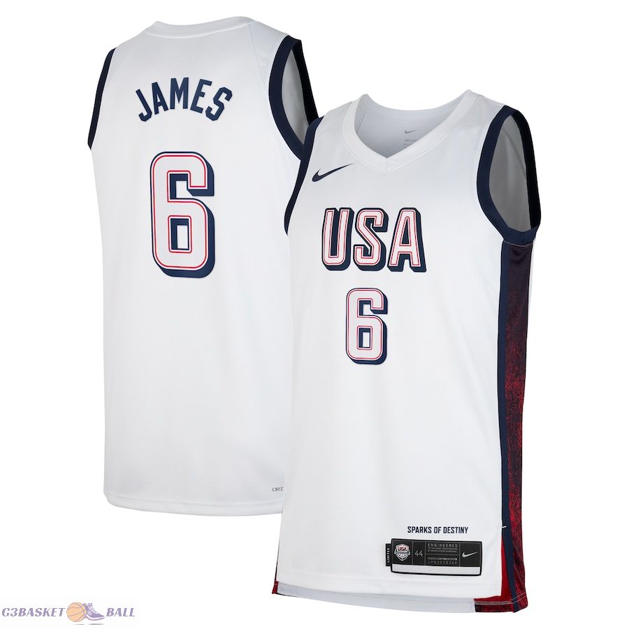 Unisex Men's USA Basketball LeBron James White 2024 Swingman Player Jersey