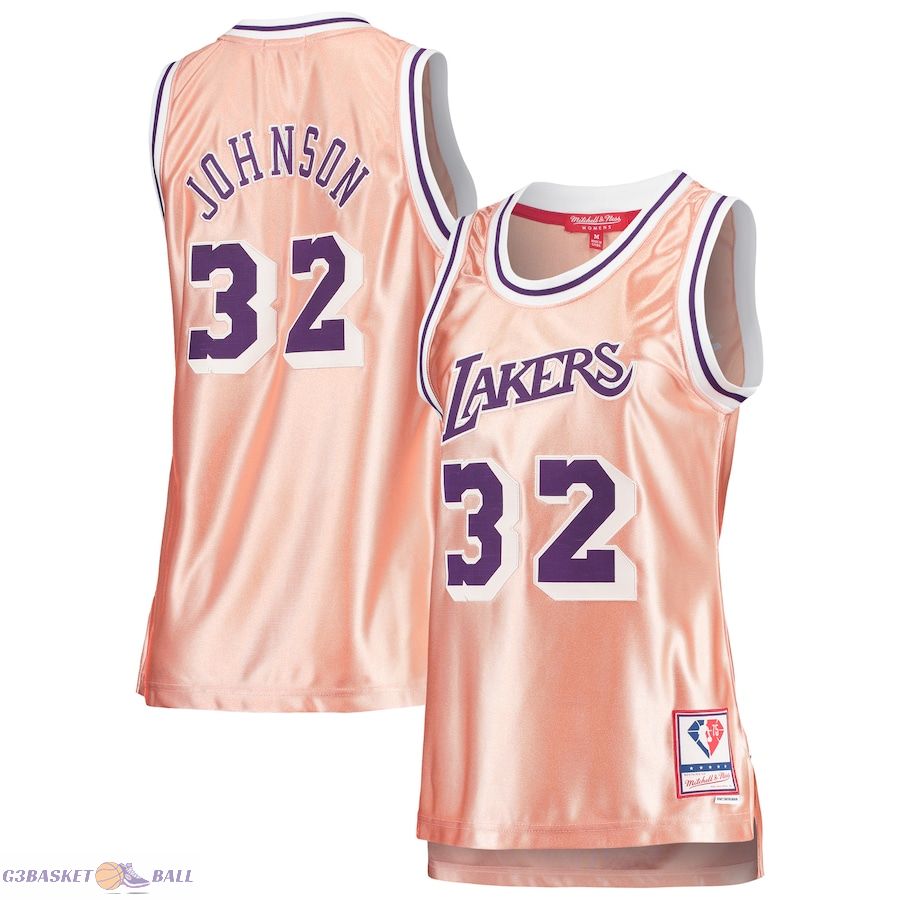 Women's Los Angeles Lakers Magic Johnson Mitchell & Ness Pink 75th Anniversary Rose Gold 1984 Swingman Jersey