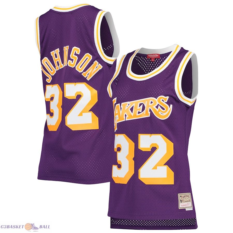 Women's Los Angeles Lakers Magic Johnson Mitchell & Ness Purple Hardwood Classics 1984/85 Swingman Jersey