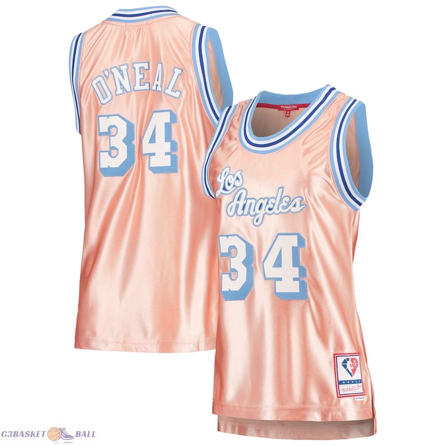 Women's Los Angeles Lakers Shaquille O'Neal Mitchell & Ness Pink 75th Anniversary Rose Gold 1996 Swingman Jersey