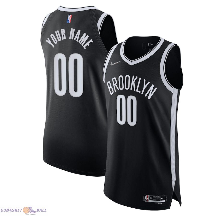 Men's Brooklyn Nets Black 2021/22 Diamond Authentic Custom Jersey - Icon Edition