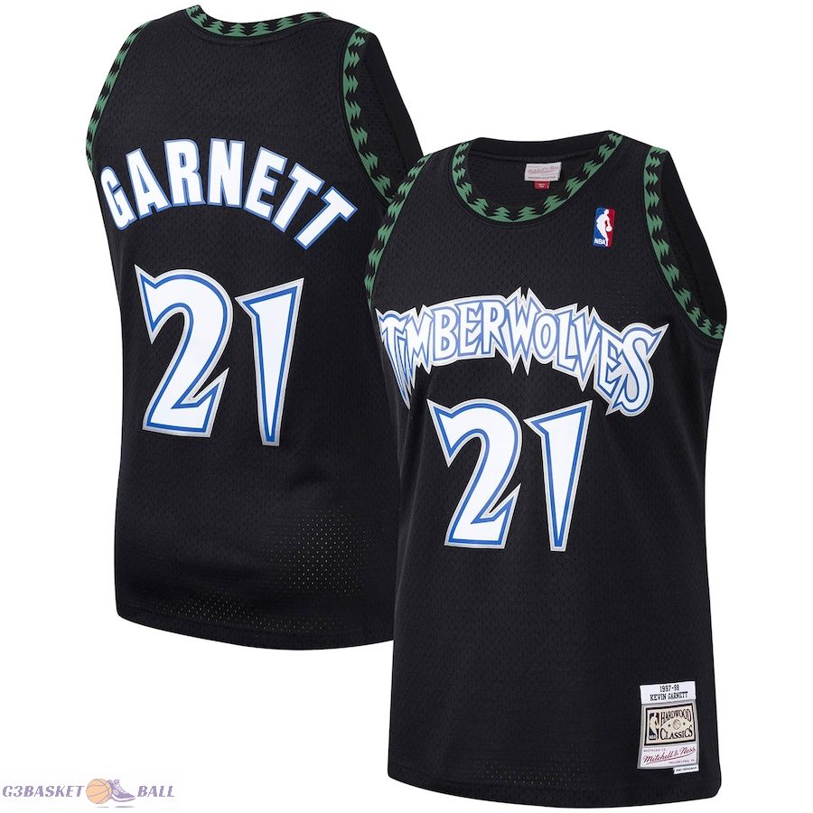 Men's Minnesota Timberwolves Kevin Garnett Mitchell & Ness Black Hardwood Classics Swingman Jersey