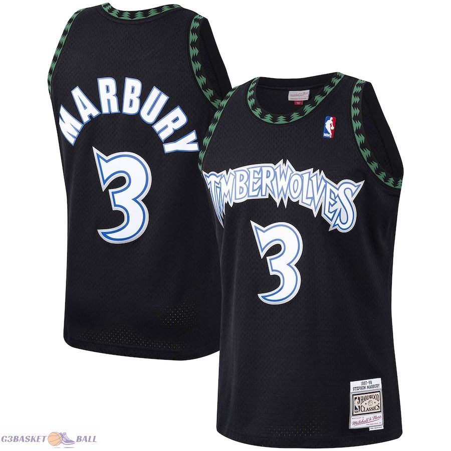 Men's Minnesota Timberwolves Stephon Marbury Mitchell & Ness Black 1997/98 Hardwood Classics Swingman Jersey