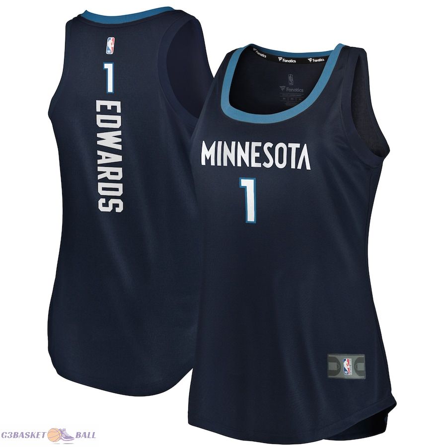 Women's Minnesota Timberwolves Anthony Edwards Fanatics Navy Fast Break Tank Jersey - Icon Edition