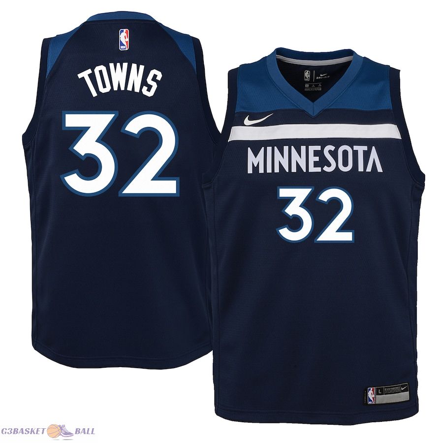 Youth Minnesota Timberwolves Karl-Anthony Towns Navy Swingman Jersey - Icon Edition