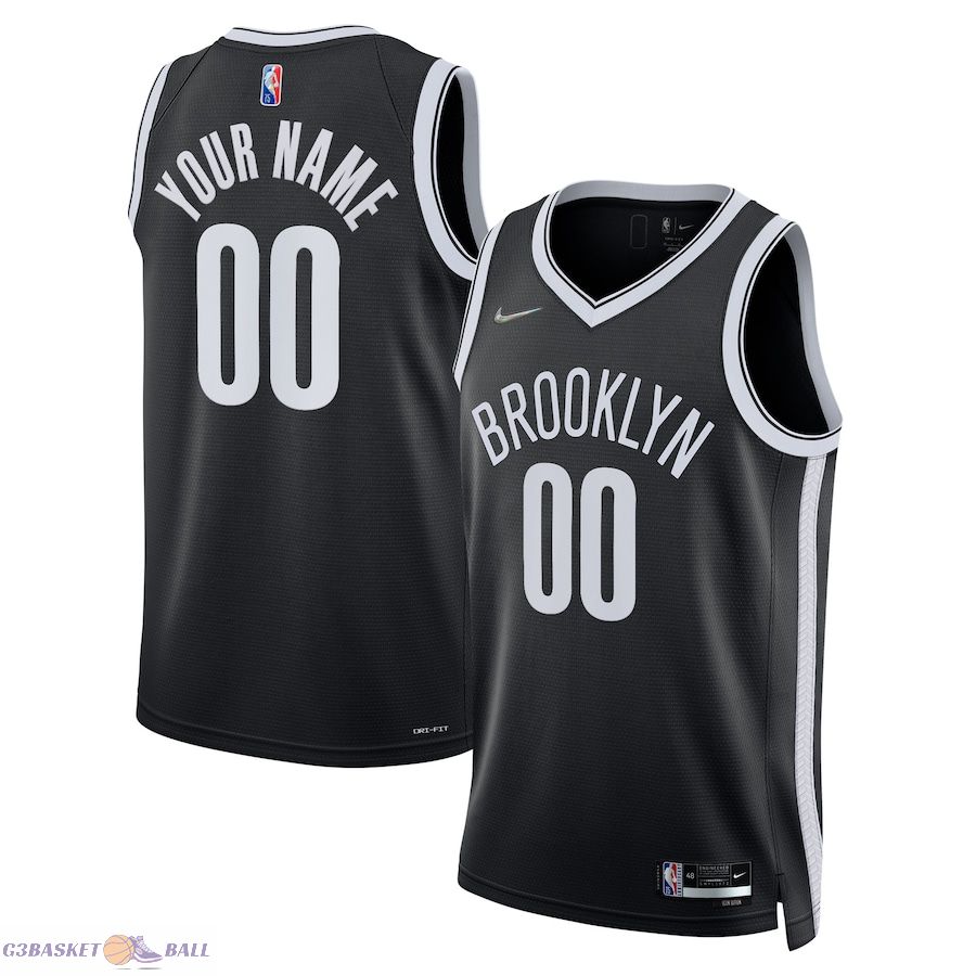 Men's Brooklyn Nets Black 2021/22 Diamond Swingman Custom Jersey - Icon Edition