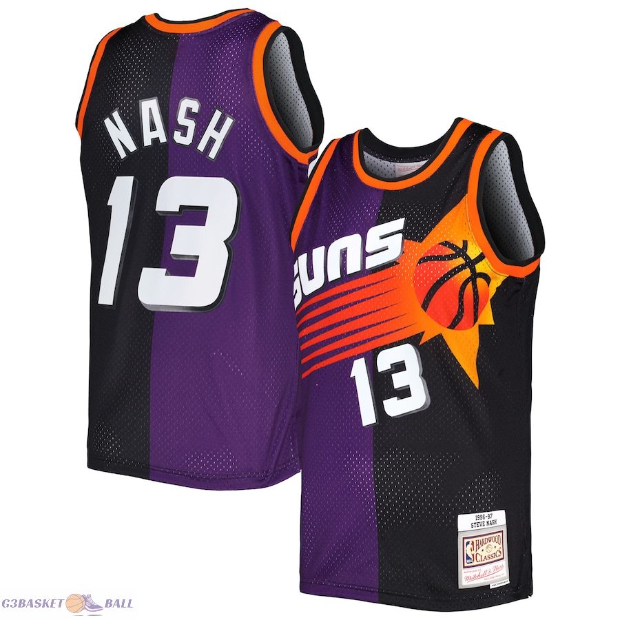 Men's Phoenix Suns Steve Nash Mitchell & Ness Purple/Black Hardwood Classics 1996/97 Split Swingman Jersey