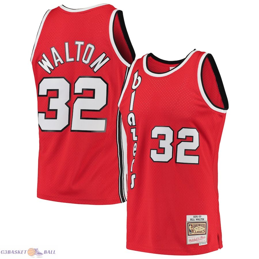 Men's Portland Trail Blazers Bill Walton Mitchell & Ness Red 1976/77 Hardwood Classics Swingman Jersey