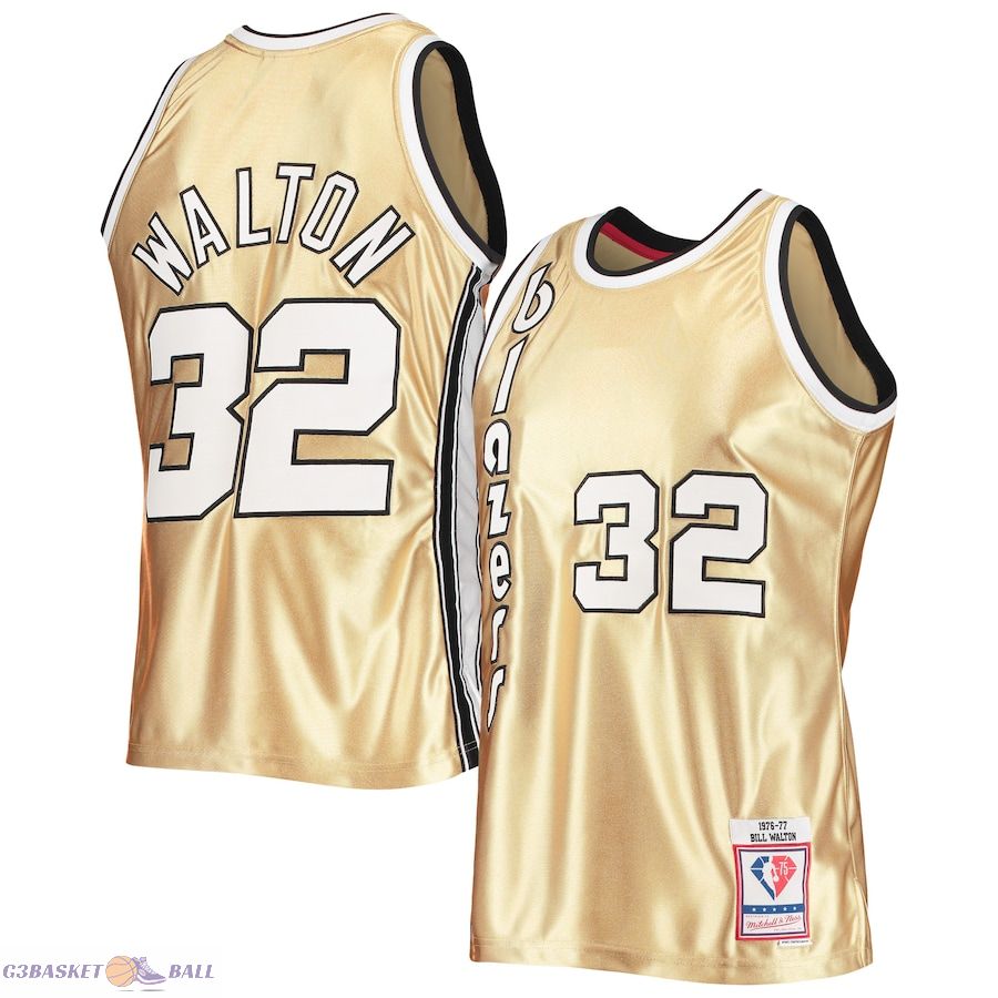 Men's Portland Trail Blazers Bill Walton Gold Mitchell & Ness 75th Anniversary 1976/77 Hardwood Classics Swingman Jersey