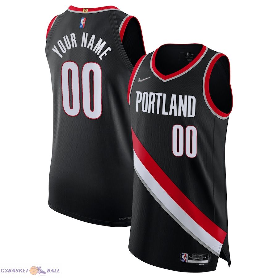 Men's Portland Trail Blazers Black 2021/22 Diamond Authentic Custom Jersey - Icon Edition