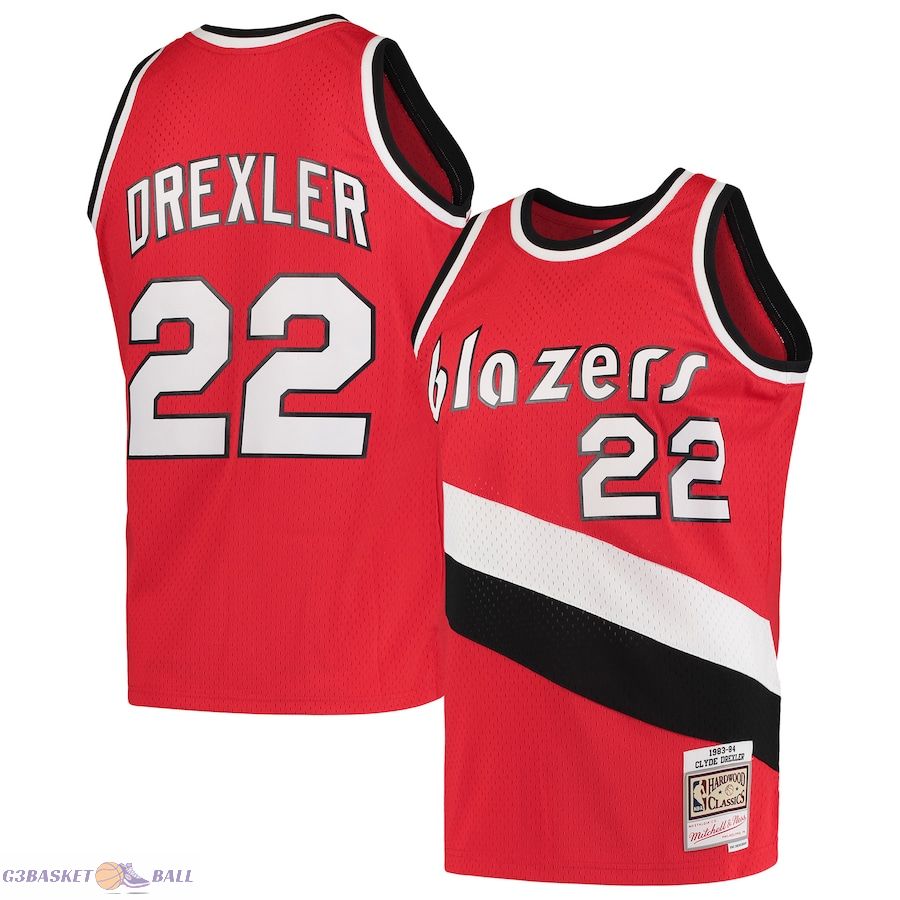 Men's Portland Trail Blazers Clyde Drexler Mitchell & Ness Red 1983/84 Hardwood Classics Swingman Jersey