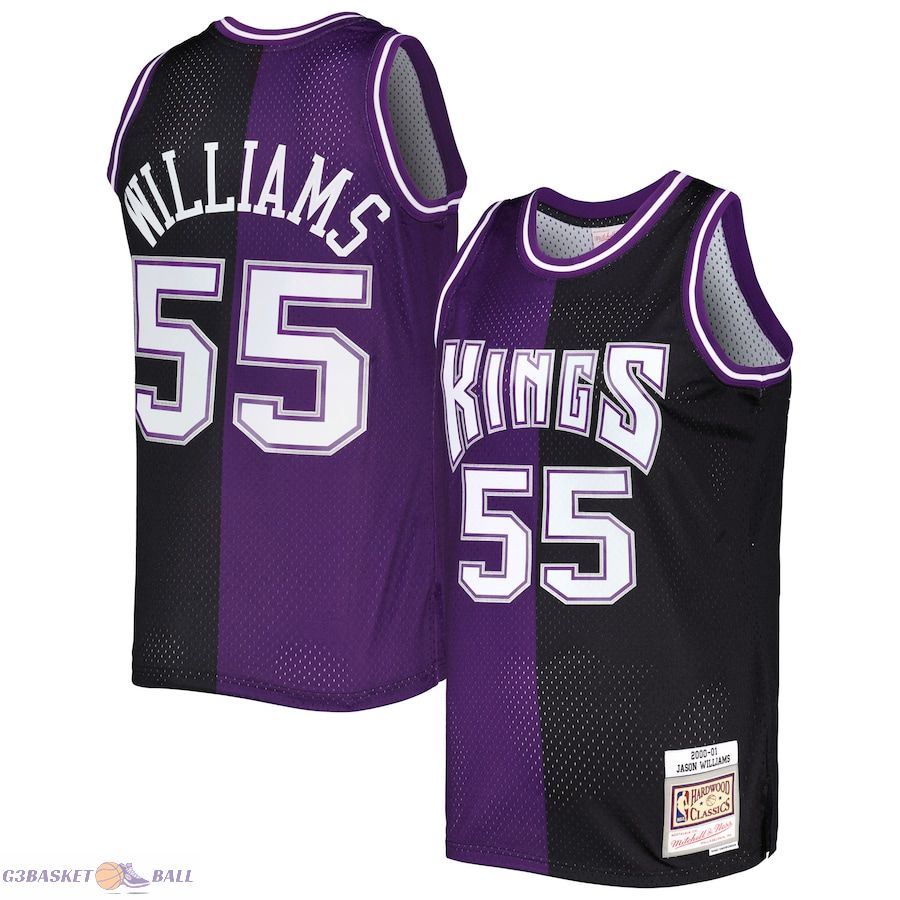 Men's Sacramento Kings Jason Williams Mitchell & Ness Purple/Black Hardwood Classics 2000/01 Split Swingman Jersey