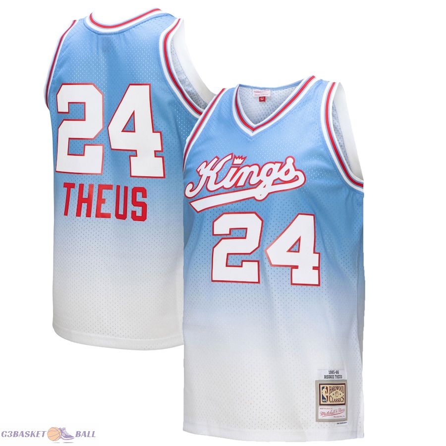 Men's Sacramento Kings Reggie Theus Mitchell & Ness White/Light Blue 1985/86 Hardwood Classics Fadeaway Swingman Player Jersey