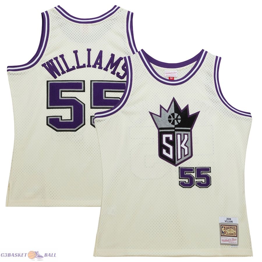 Men's Sacramento Kings Jason Williams Mitchell & Ness Cream Chainstitch Swingman Jersey