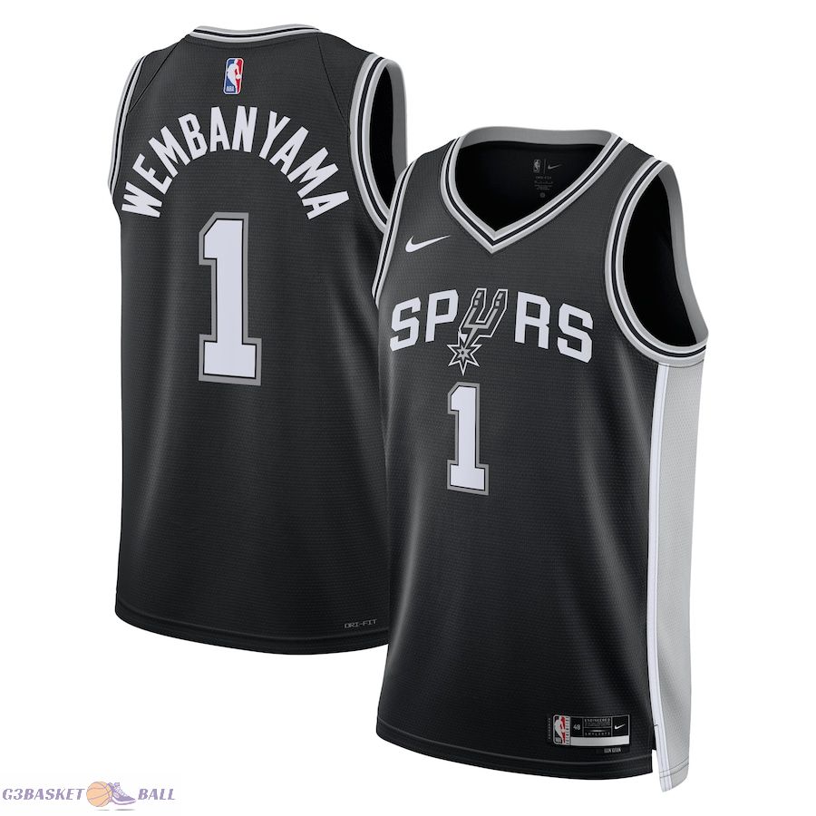 Unisex San Antonio Spurs Victor Wembanyama Black 2023 NBA Draft First Round Pick Swingman Jersey - Icon Edition