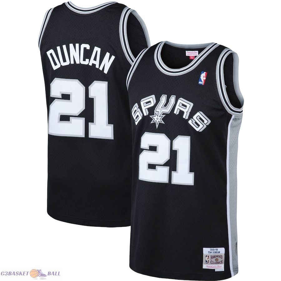 Men's San Antonio Spurs Tim Duncan Mitchell & Ness Black 1998/99 Big & Tall Hardwood Classics Swingman Jersey