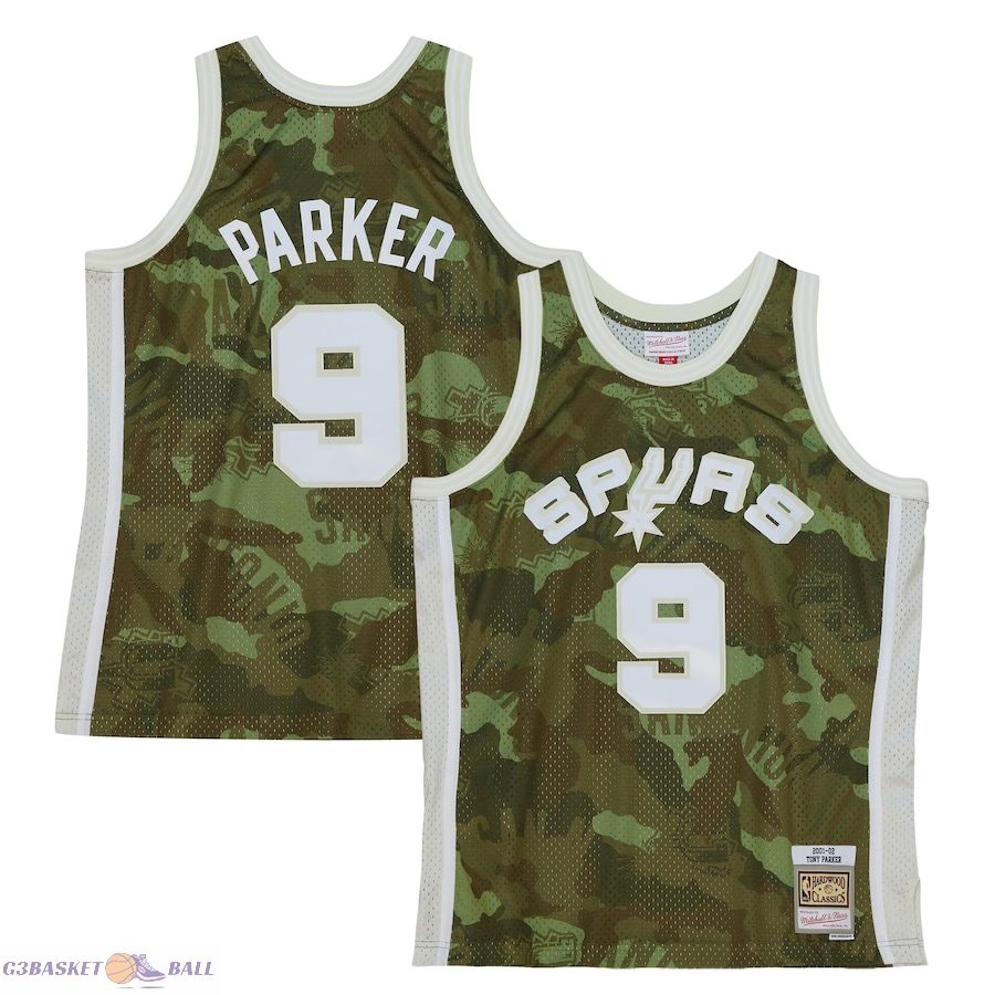 Men's San Antonio Spurs Tony Parker Mitchell & Ness Camo Hardwood Classics 2000/01 Ghost Green Swingman Jersey