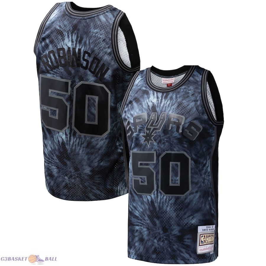 Men's San Antonio Spurs David Robinson Mitchell & Ness Black Hardwood Classics 1998/99 Tie-Dye Swingman Jersey