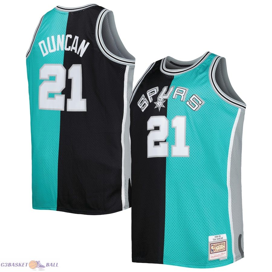 Men's San Antonio Spurs Mitchell & Ness Black/Teal Big & Tall Hardwood Classics 1998/99 Split Swingman Jersey