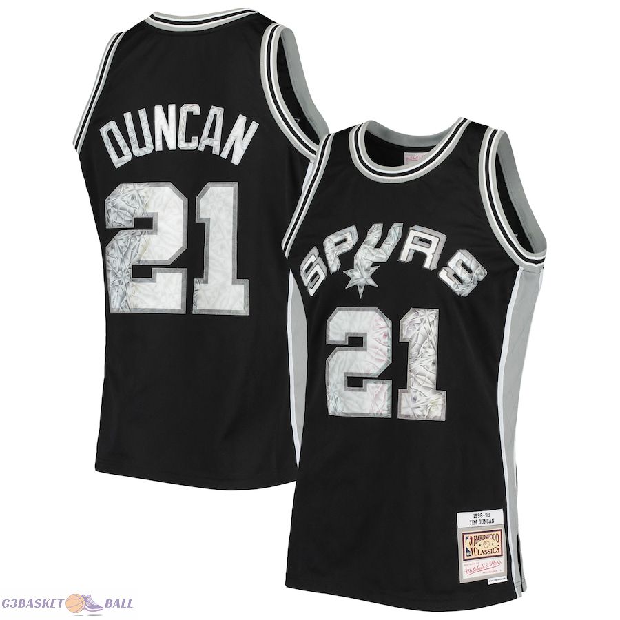 Men's San Antonio Spurs Tim Duncan Mitchell & Ness Black 1998/99 Hardwood Classics NBA 75th Anniversary Diamond Swingman Jersey