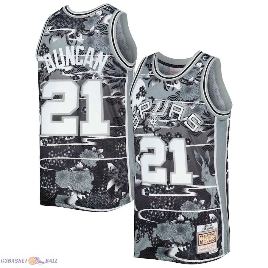 Men's San Antonio Spurs Tim Duncan Mitchell & Ness Silver 1998/99 Hardwood Classics Lunar New Year Swingman Jersey