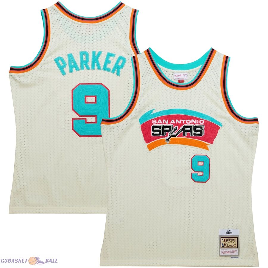 Men's San Antonio Spurs Tony Parker Mitchell & Ness Cream Chainstitch Swingman Jersey