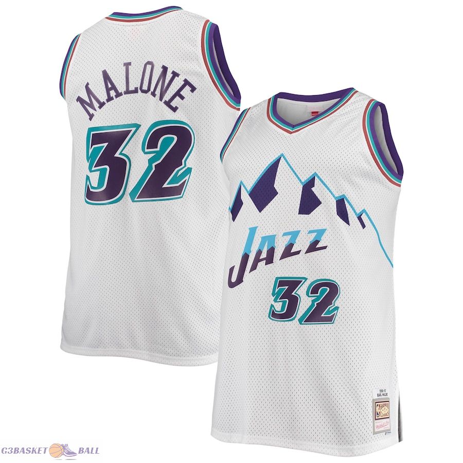 Men's Utah Jazz Karl Malone Mitchell & Ness White 1996/97 Big & Tall Hardwood Classics Swingman Jersey