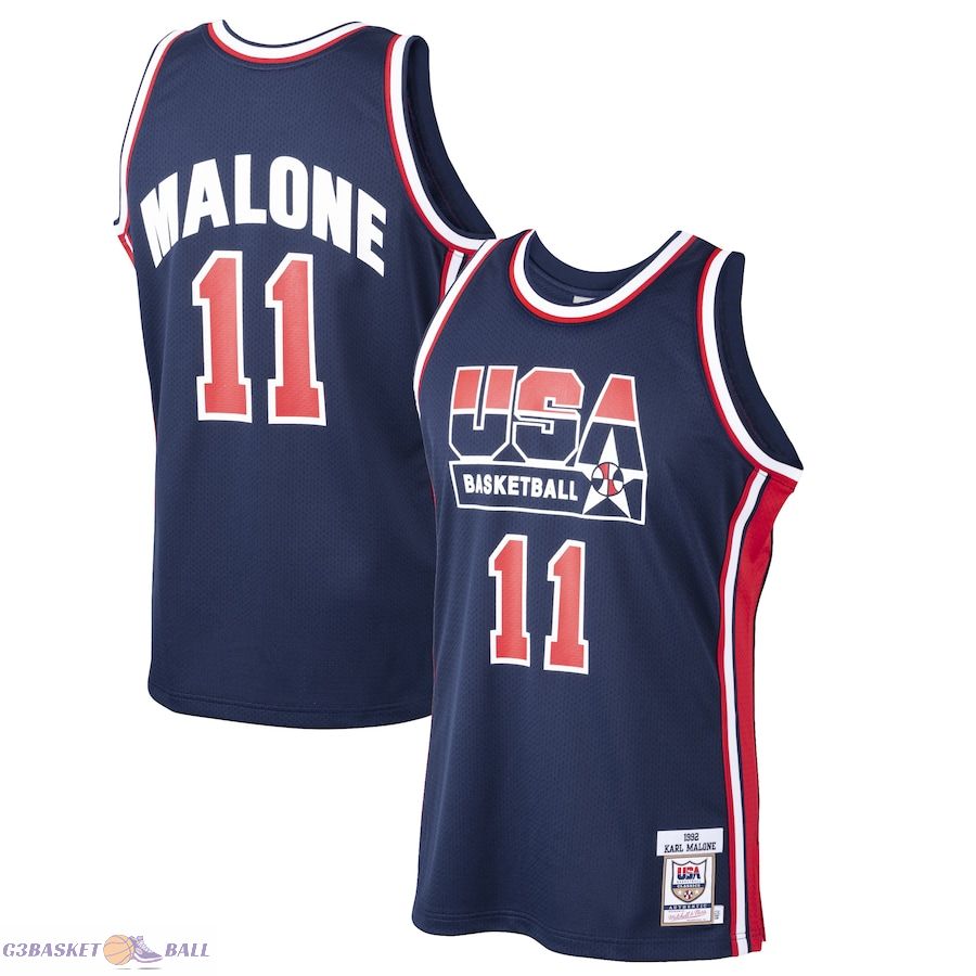 Men's USA Basketball Karl Malone Mitchell & Ness Navy 1992 Dream Team Authentic Jersey